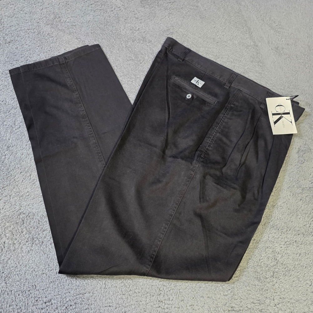 Calvin Klein Mens 38x34 Stephens Pant Black Pleated Cotton Vintage Trousers BMJP